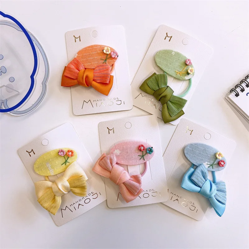 

Korea Sweet Spring Fabric Bow Hair Ring Cute Embroidery Flower BB Clip 2 Packs Hairpin for Children's Fashion Hair Accessories