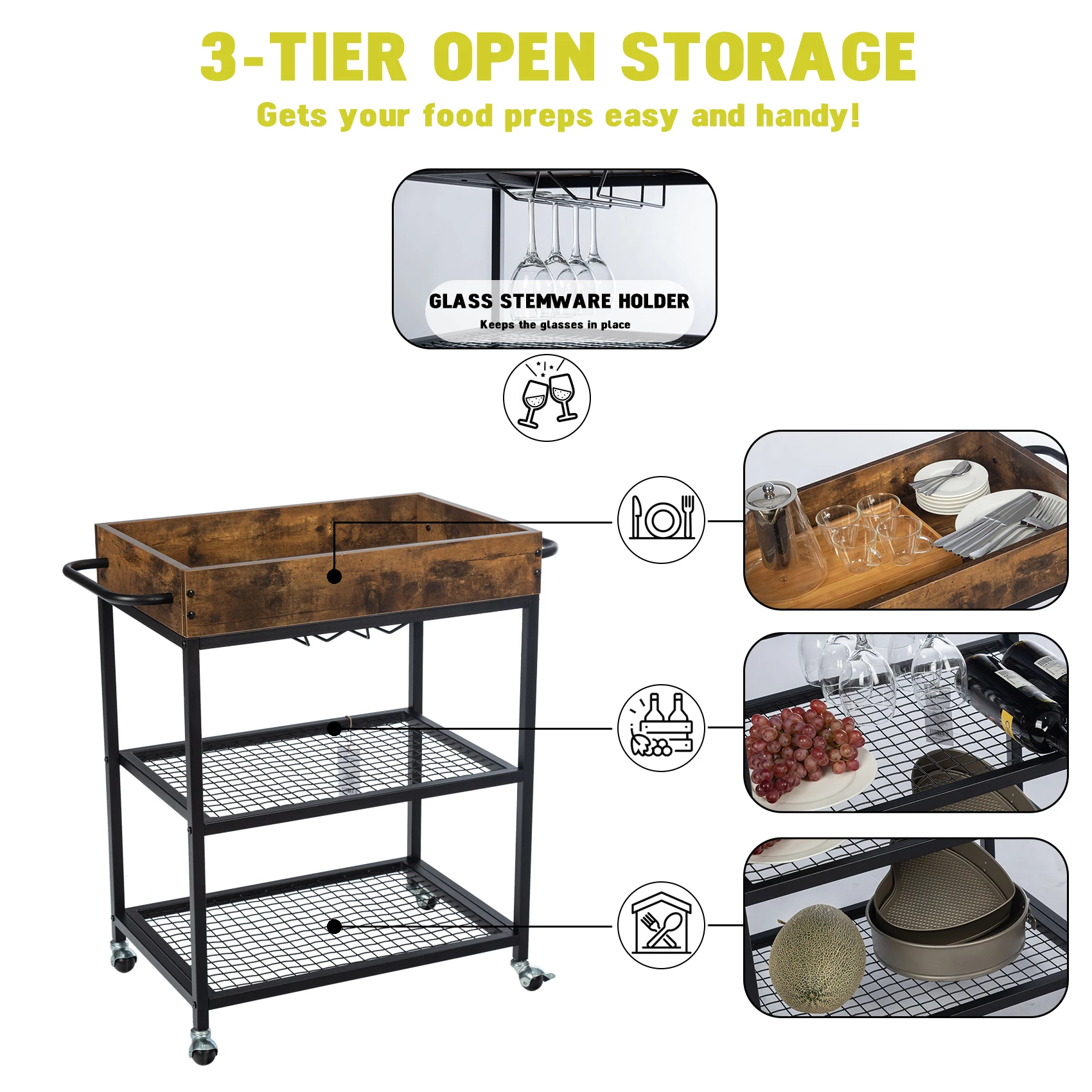 Трехуровневая кухонная корзина для хранения Сервировочная с литьями стеклянная