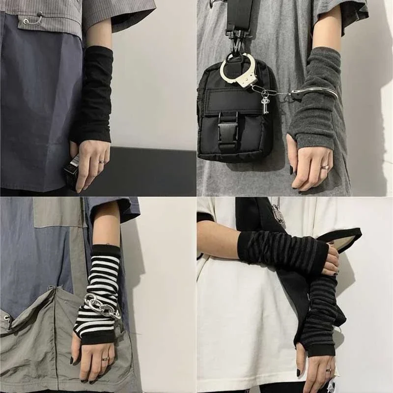 

Черные длинные перчатки без пальцев в стиле панк, манжеты для женщин и мужчин, ниндзя, спортивные уличные перчатки в стиле хип-хоп, рукавицы, крутые Стрейчевые зимние теплые рукавицы