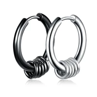 5pcs unisex stainless steel 8mm 16mm hoop earrings 2 5mm thick for men women punk silver black round circle earring wholesale