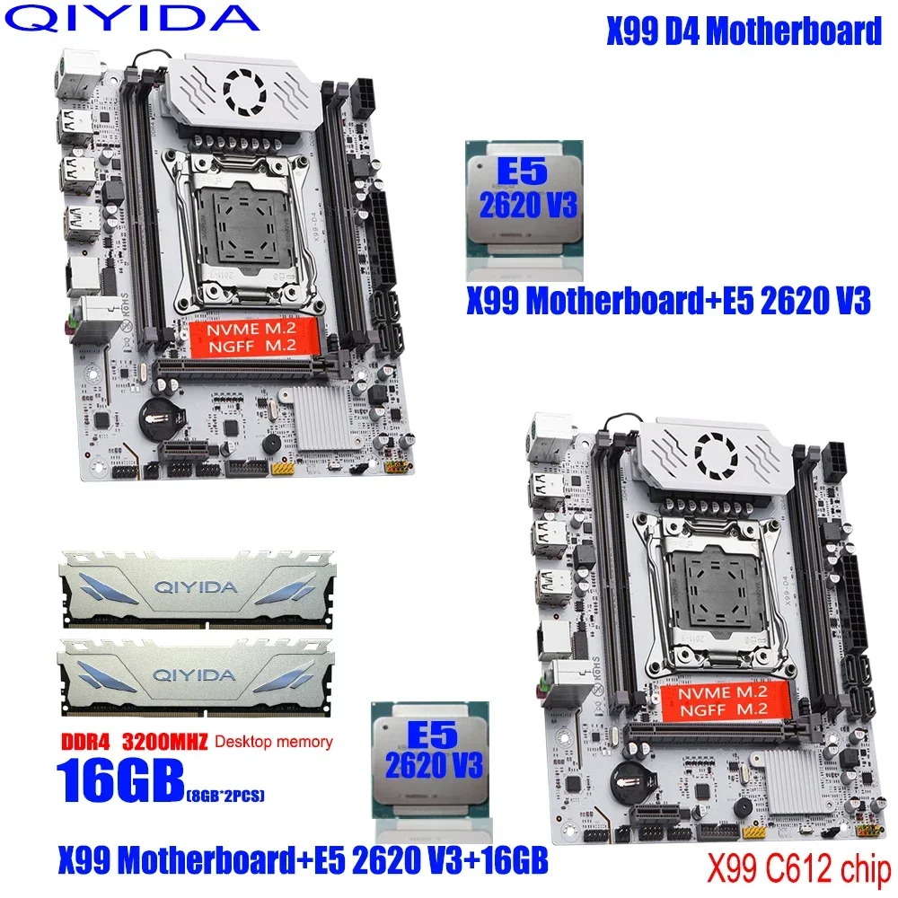 QIYIDA X99 Материнская плата LGA 2011-3 Комплект Xeon E5 2620 V3 Процессор 16 ГБ = 2*8 DDR4 Оперативная