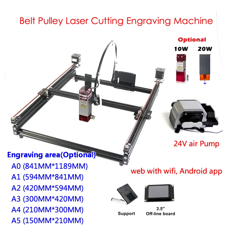 

DIY Disassembled LY Frame Type Belt Pulley Laser Cutting Engraving Machine 455NM 10W Off-line Control Kit Size A0 A1 A2 A3 A4 A5
