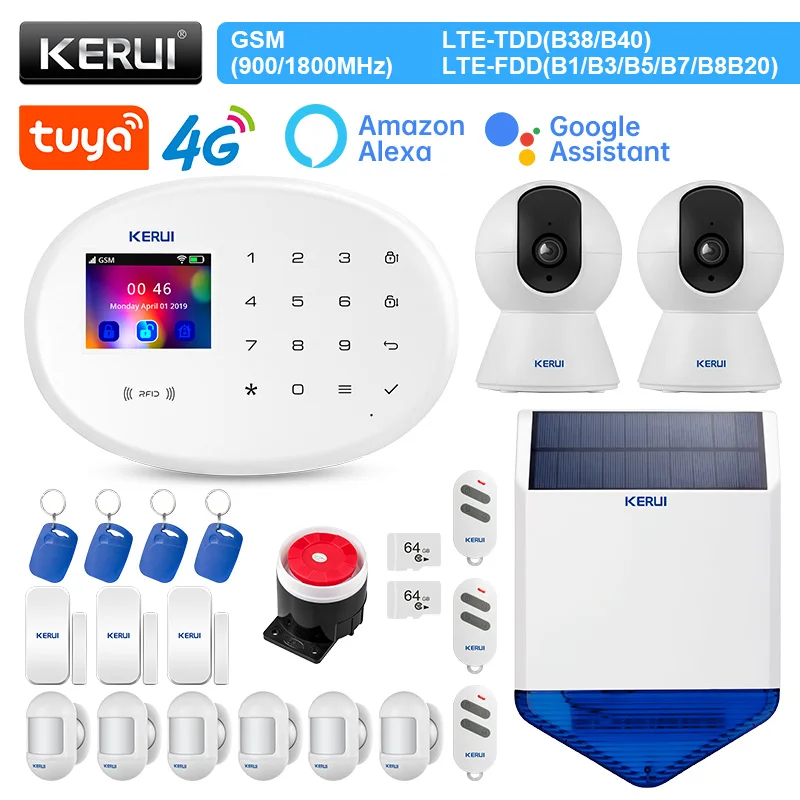 

KERUI W204 Home Security Alarms WIFI GSM Alarm 4G Smart Life Alexa Motion Sensor Detector Door Sensor Siren RFID Tag IP Camera