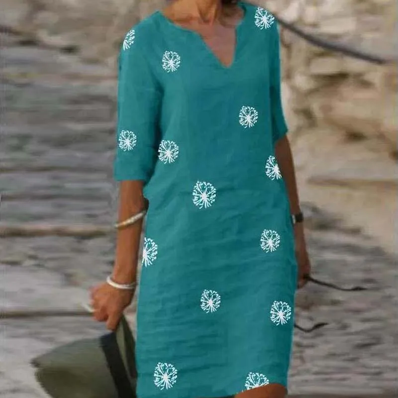 

Summer Dress For Women 2022 Vintage Casual Printed African Dress Elegant V-Neck Female Loose Dresses For Women's Clothing