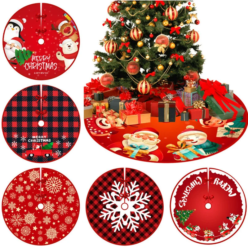 

90cm Creative Cute Printing Tree Skirt Merry Christmas Decoration for Home Xmas Tree Base Apron New Year Decor Christmas Gifts