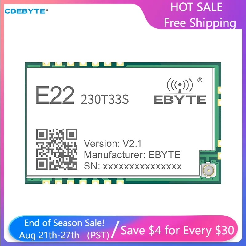 Беспроводной модуль приемопередатчика CDEBYTE SX1262 LoRa SMD UART, фотоаппарат с дальностью 12 дБм и приемником IPEX