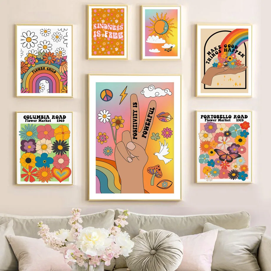 

Psychedelic Flowers Market Daisy Colorful Wall Art Canvas Painting Nordic Posters And Prints Wall Pictures For Living Room Decor