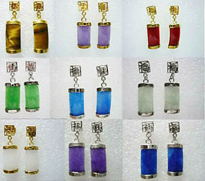 

Wholesale 9 Double Genuine Multicolor Jade Gemstone Earrings Earrings AAA