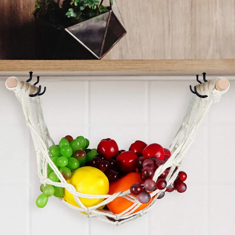 kitchen accessories under cabinet hanging fruit basket hanging storage mesh bag for kitchen kitchen storage fruit hammock free global shipping