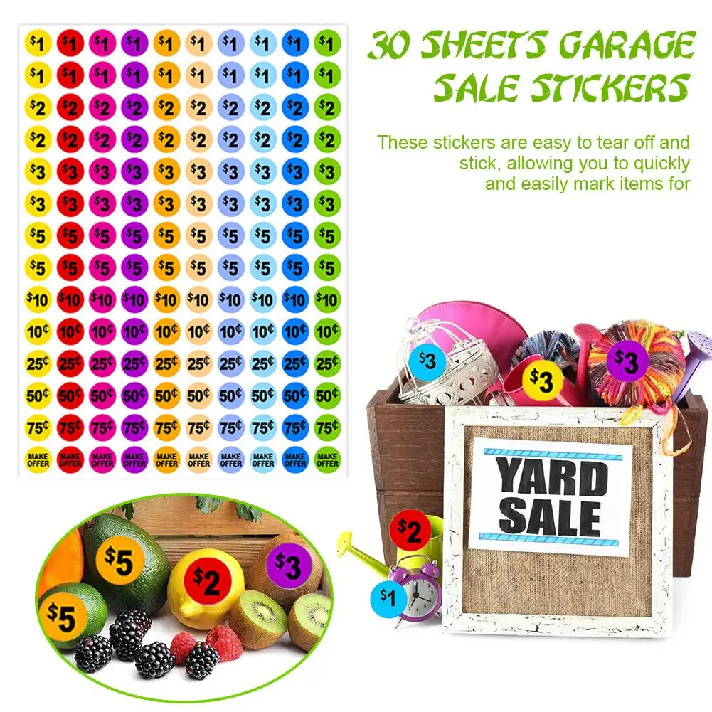 30 шт. красочные наклейки для торговых центров круглые цифровые доллары