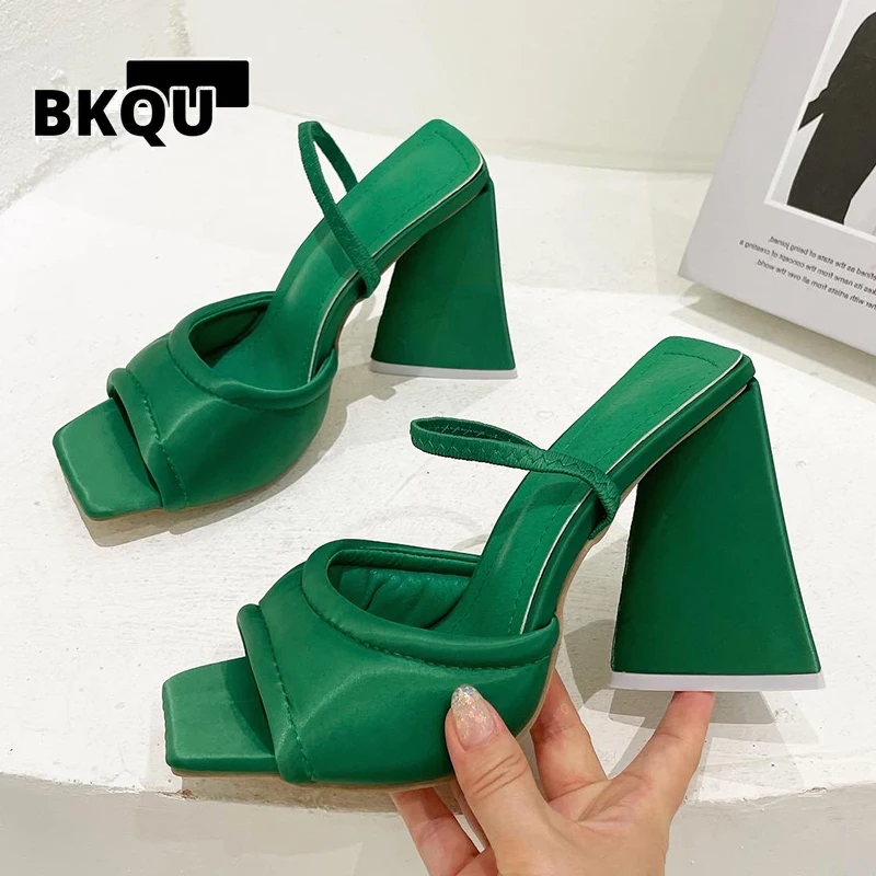 

2022 Triangle High Heel Summer Sandals Women 2022 Sexy Satin Soft Padded Party Shoes Comfort Runway Back Strap Dress Sandals