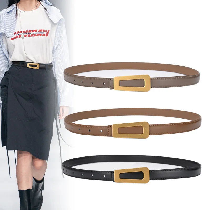 High-quality Women's Fashion Designer Slim Waist Genuine Leather Belt Smooth Buckle Dress Jeans Belt Skirt Coat Accessories Belt