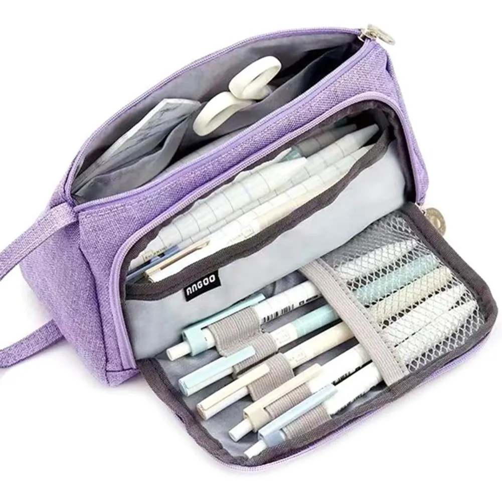 

Purple Simple Pencil Bag Stationery Organizer Large Capacity Storage Case Pen Pocket Office School Student Supplies Polyester