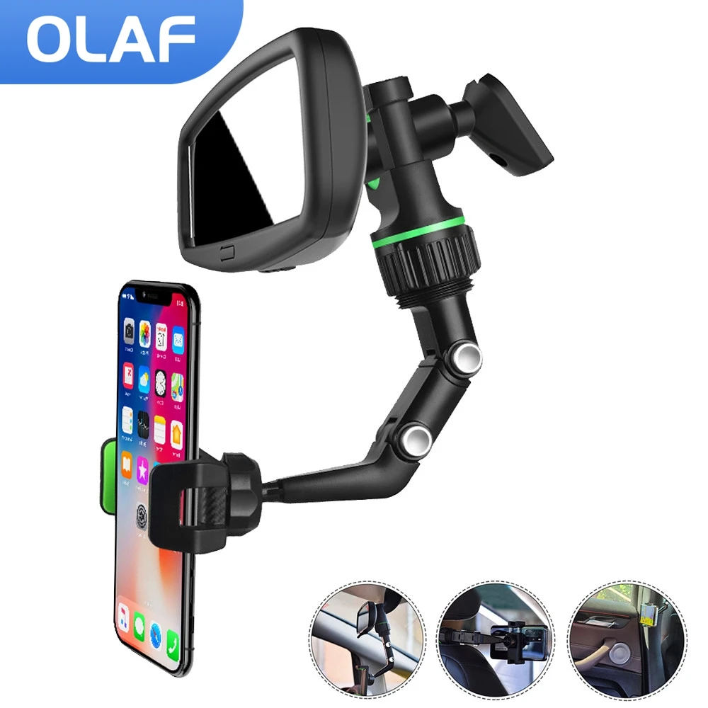 Car Phone Holder Multifunctional 360 Degree Rotatable Auto Rearview Mirror Seat Hanging Clip Bracket Cell Phone Holder for Car 1