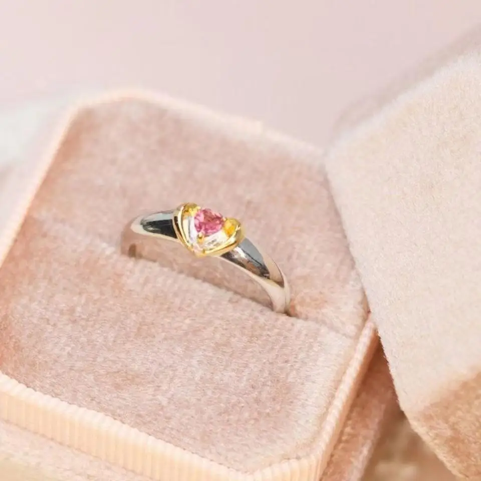 

Romantic Crystal Pink Heart Rings For Women Girls Gold Plated Zircon Propose Open Adjustable Ring Engagement Wedding Jewelry