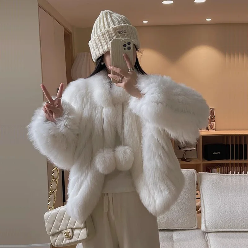 Женская утепленная короткая куртка из искусственного лисьего меха Повседневная