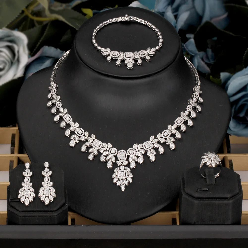 

BrideTalk Luxurious Dubai Nigeria Cubic Zirconia 4pcs Bridal Jewelry Set for Women Wedding Banquet Dress Accessories