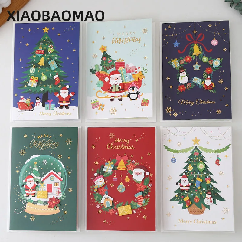 6 set card + envelope Christmas Card 3d Cards Marry Christmas Greeting Cards Xmas Party Invitations Gifts New Year Greeting Card