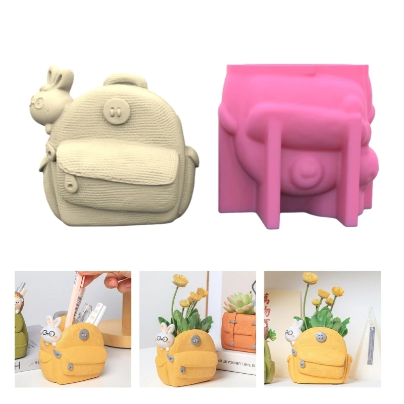 

Backpack Rabbit Succulent Pot Mold for DIY Concrete Flower Pots Resin Mold Pen Holder Resin Mold Desktop Decoration DropShip