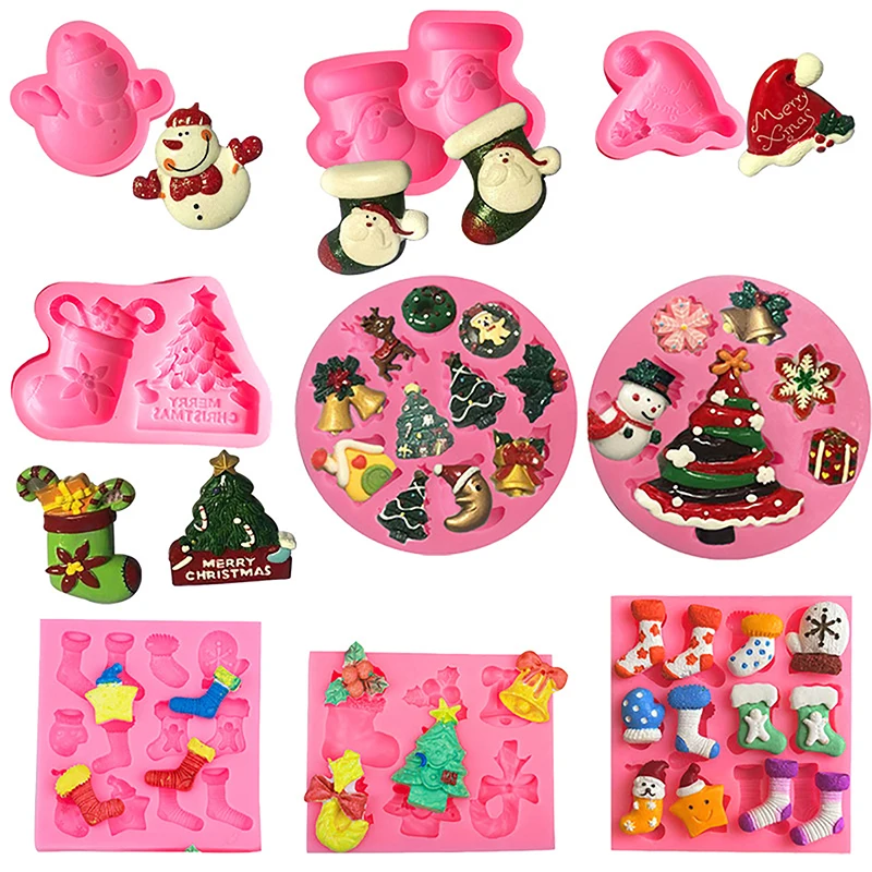 

Snowman Snowflakes Christmas Tree Stockings Bells Chocolate Party Cake Decorating Tools DIY Fondant Silicone Mold Gumpaste