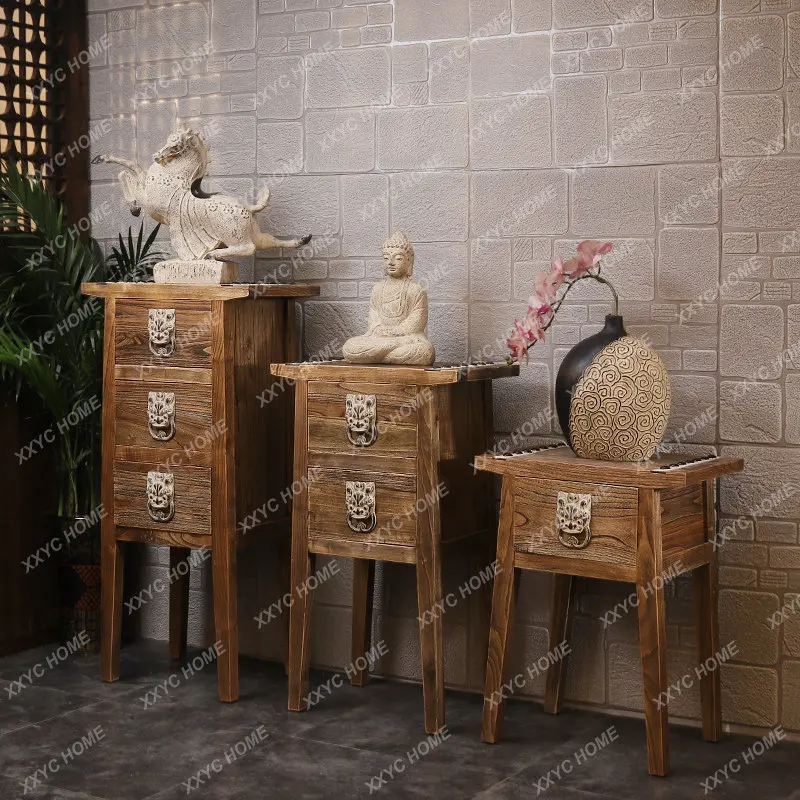 

New Chinese Style Solid Wood Chest of Drawers Locker Living Room Entrance Assembled Cabinet Antique Office Decorations Ornaments