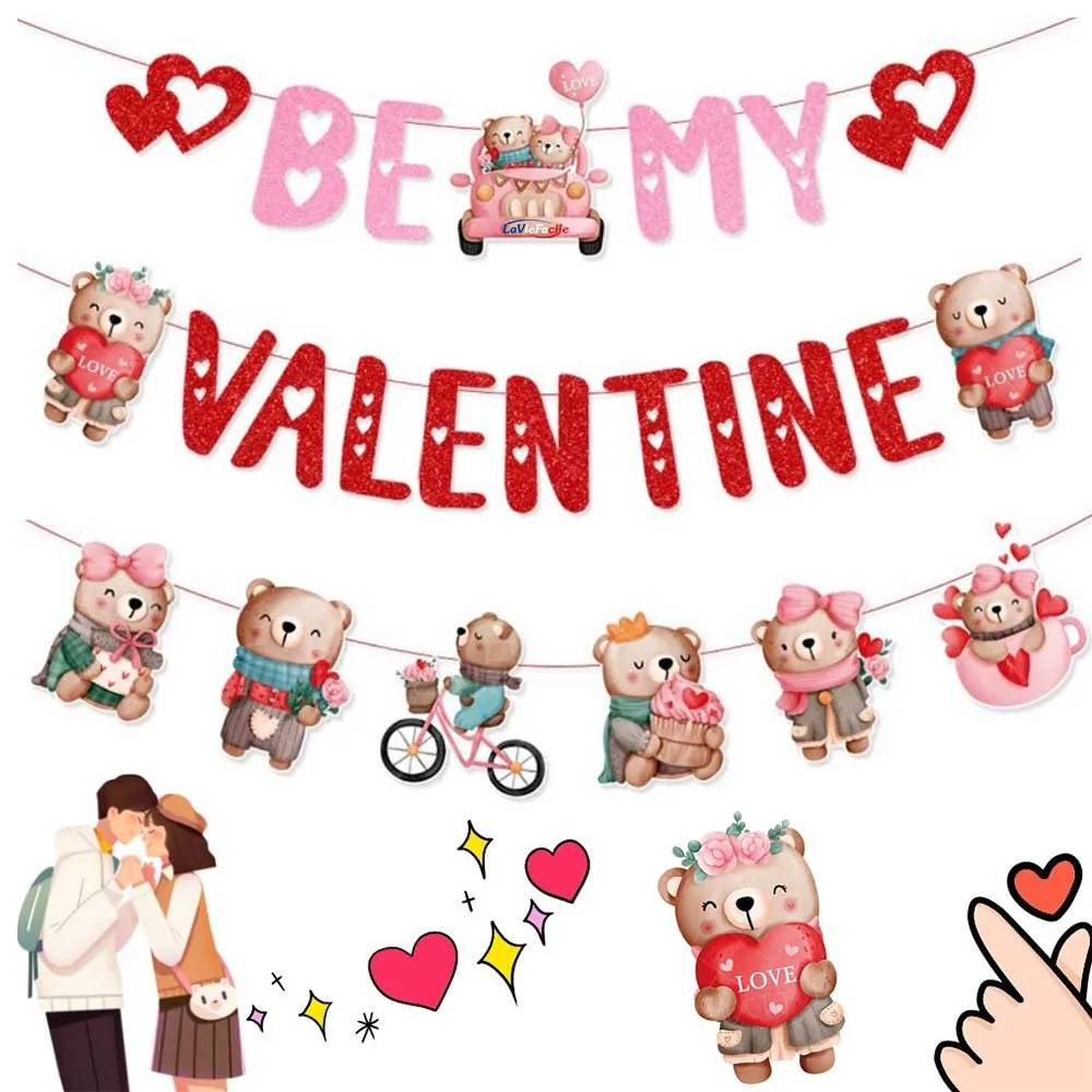 

Happy Valentine’s Day Banner 10 Feet Red Glitter Banner with Hearts Garland for Party Hanging Decorations Fireplace Decor