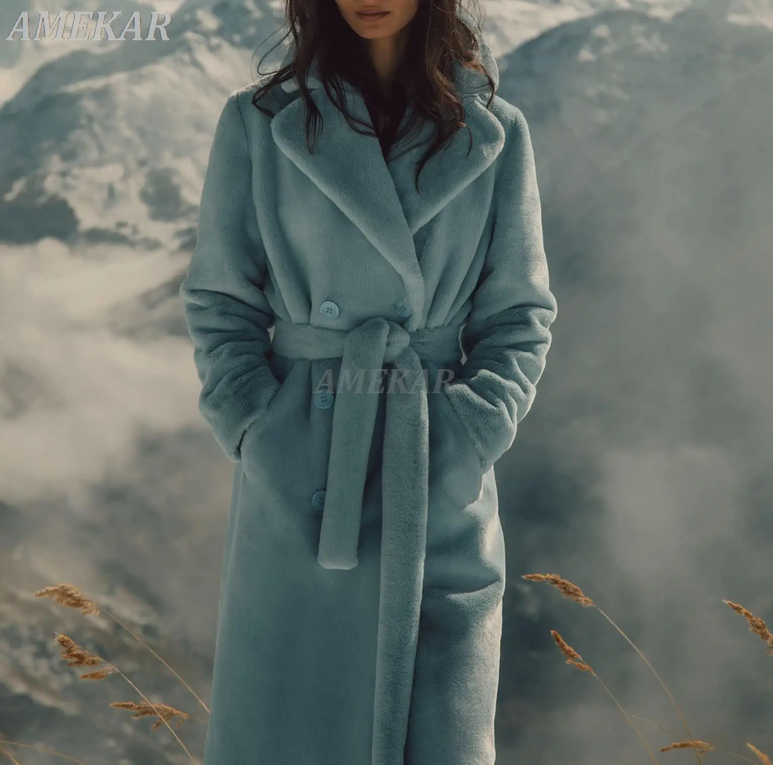 Winter Women High Quality Faux Rabbit Fur Coat Luxury Long Coat Loose Lapel OverCoat Thick Warm Female Plush Coats