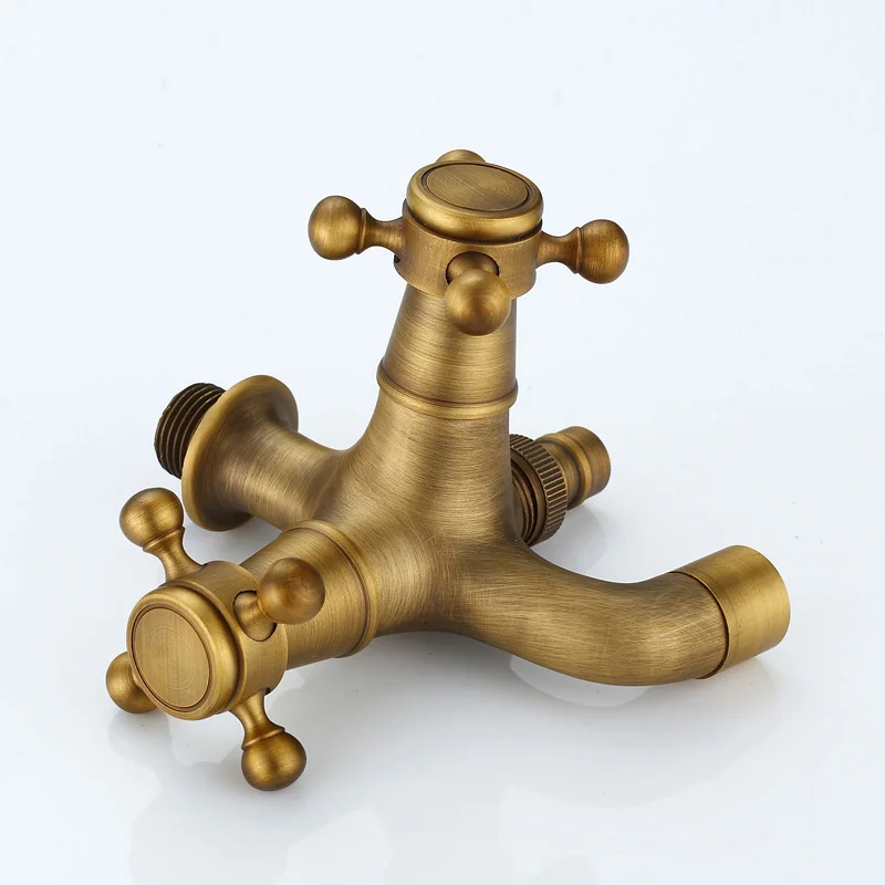 

Free Shipping Wholesale Dual Cross Handles Wall Mounted Washing Machine Taps Antique Brass Mop Pool Faucets