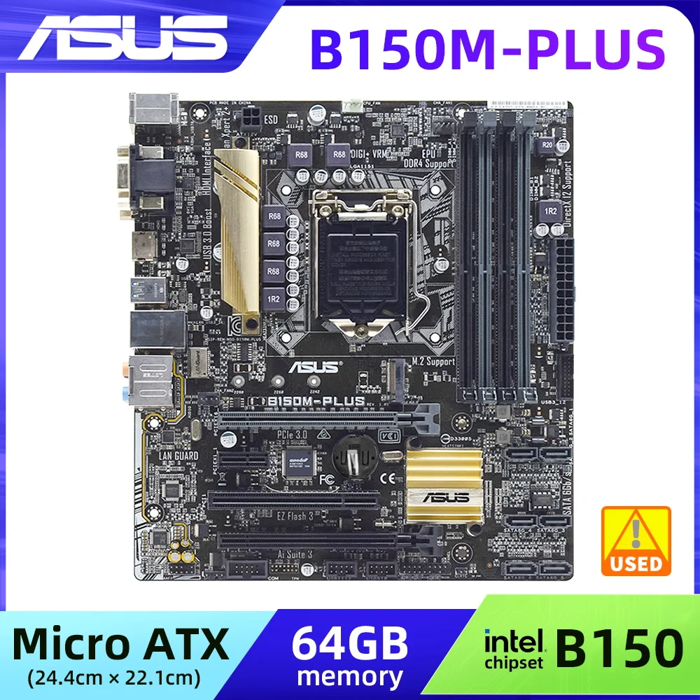 

Asus PRIME B150M-PLUS LGA 1151 Motherboard Intel B150 Motherboard 4×DDR4 64GB PCI-E 3.0 M.2 USB3.0 Micro ATX For 6 Gen Core i7i5