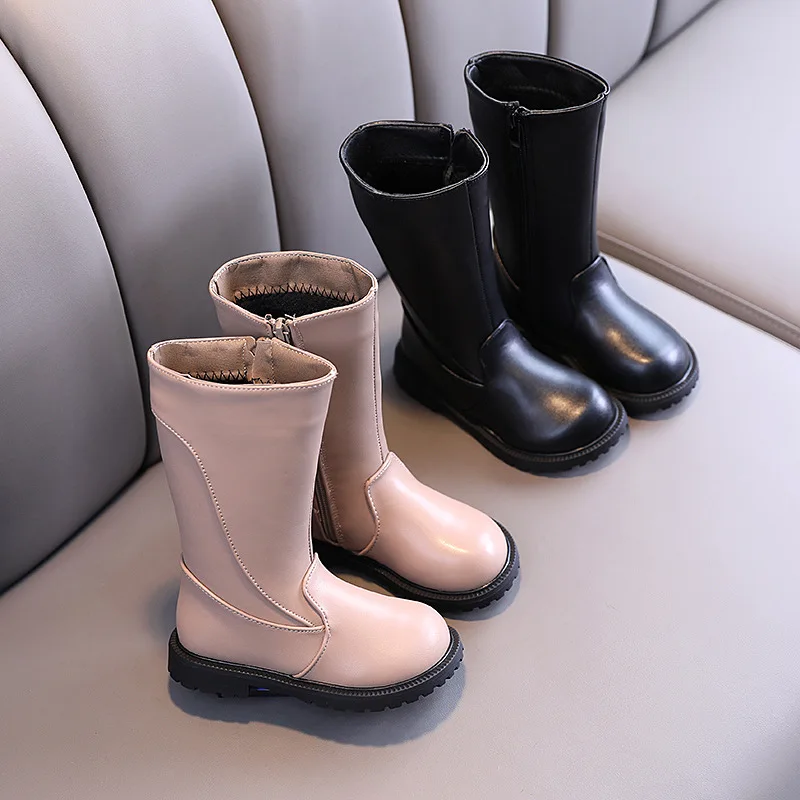 

Autumn New Children's Casual Versatile Long Sleeve Warm Waterproof Snow Boots Girls' Solid Soft Bottom Side Zipper Cotton Boots
