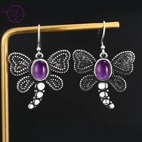 amethyst drop earrings silver 6x8mm oval amethyst cute earring for women party fine jewelry gift