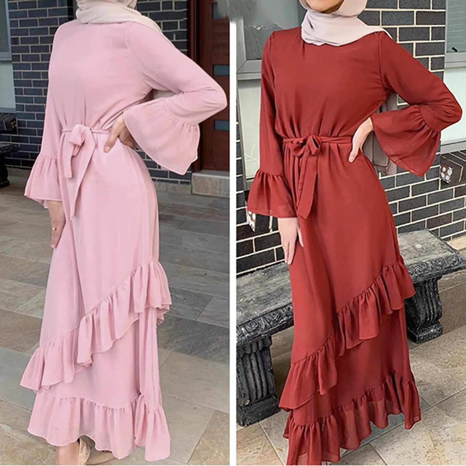 

Женское мусульманское платье с длинным рукавом винтажный пуловер абайя молитвенная одежда женские платья на шнуровке повседневное мусульманское платье Дубай абайя