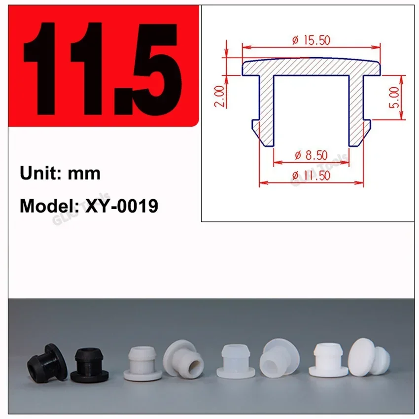 

10 шт., 2,5-12 мм, черные, белые, серые прозрачные силиконовые резиновые колпачки с отверстиями, Т-образная заглушка, защелкивающаяся прокладка, заглушка, уплотнительная пробка