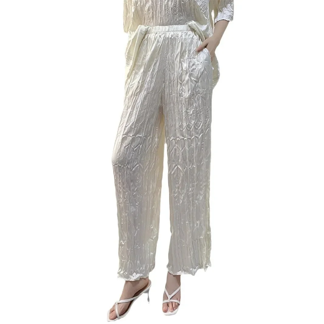 Женский плиссированный брючный костюм однотонная блузка и брюки удобные