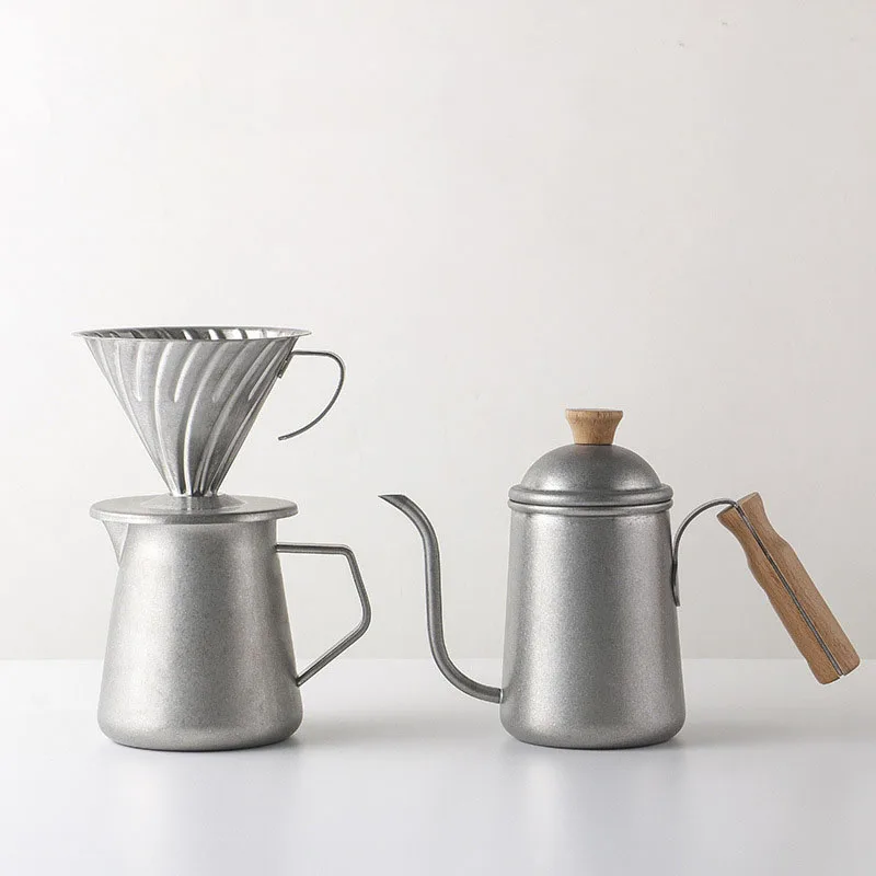 

3 Pieces Set Pour Over Coffee Kettle & Dripper Filter Cup & Sharing Pot Milk Frothing Pitchers Espresso Coffeeware 600ml