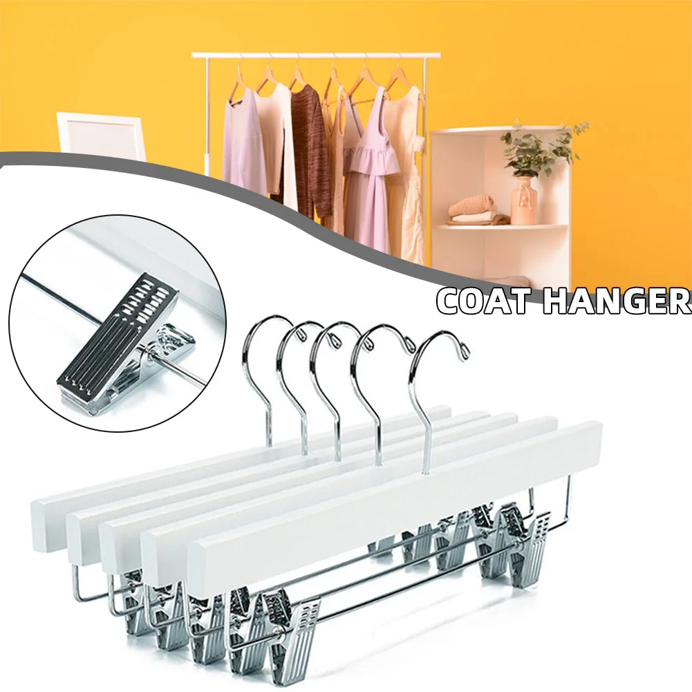 

2pcs Wooden Pants Hangers With Clips Tie Towel Rack For Closet Organizer Reinforced Structure With Rounded Contours