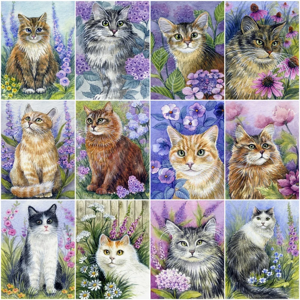 

HUACAN Diy Diamond Painting Cat Animal Fantasy Picture Embroidery Needlework Mosaic Cross Stitch Decor Home