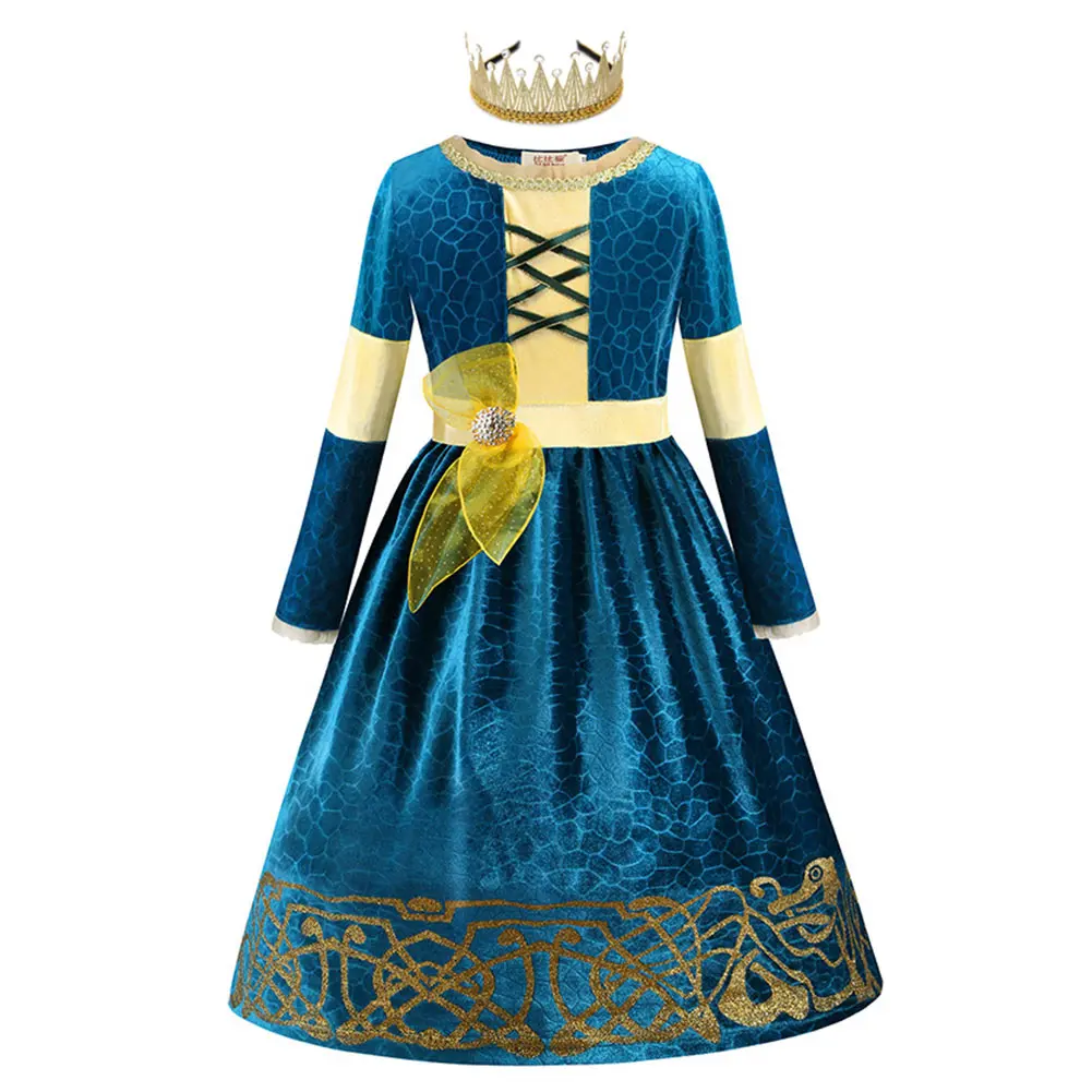 

Костюм для косплея аниме Merida, детское платье принцессы для девочек, повязка на голову с короной, наряды на Хэллоуин, карнавальный костюм