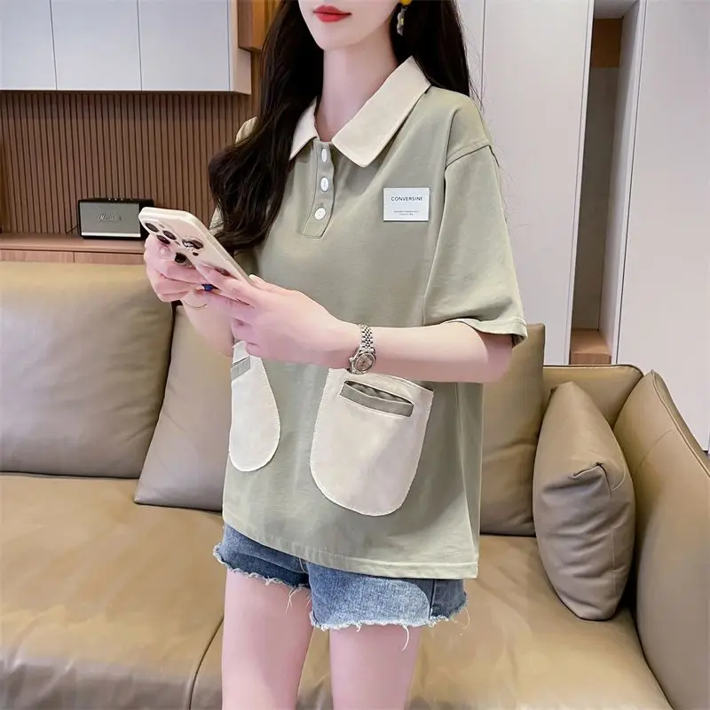 Женская футболка-поло с коротким рукавом и V-образным вырезом |