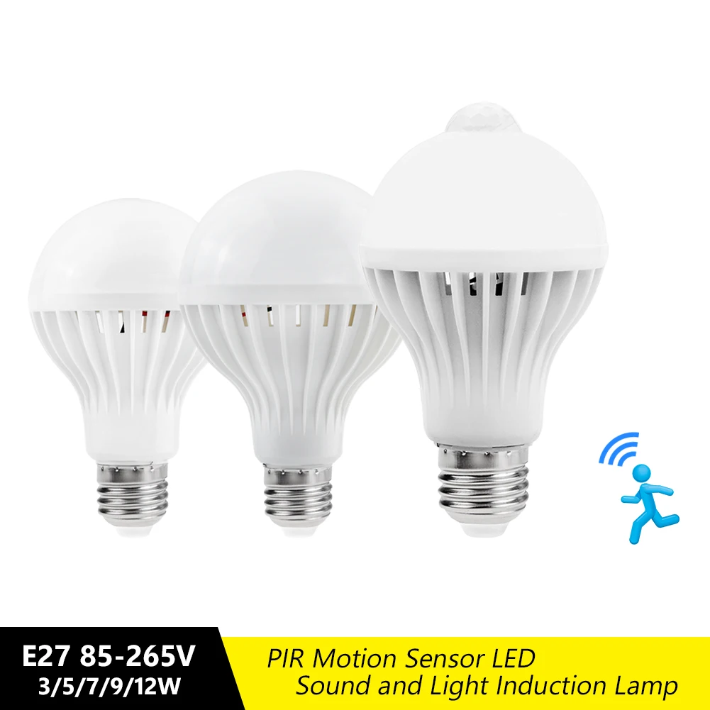 

LED PIR&Sound Sensor Bulb Smart Light Bulb E27 3/5/7/12/18W AC 85~220V Day Night Light Motion Sensor Lamp Stair Hallway Pathway