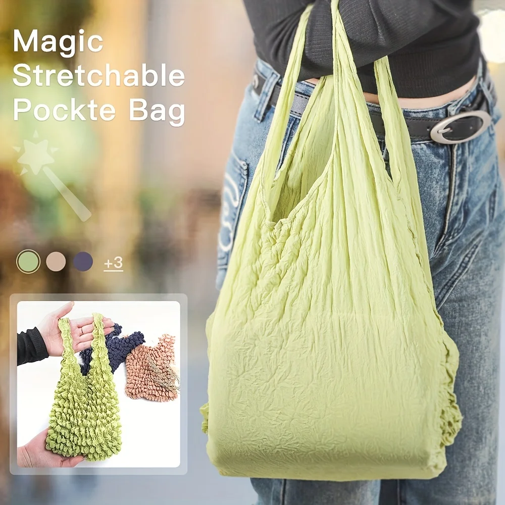 

Reusable Grocery Bag Fold, Magic Pleated Flexible Stretch Shop Shrink Storage, Mini Washable Cloth Bags, Retractable Fruit Bag