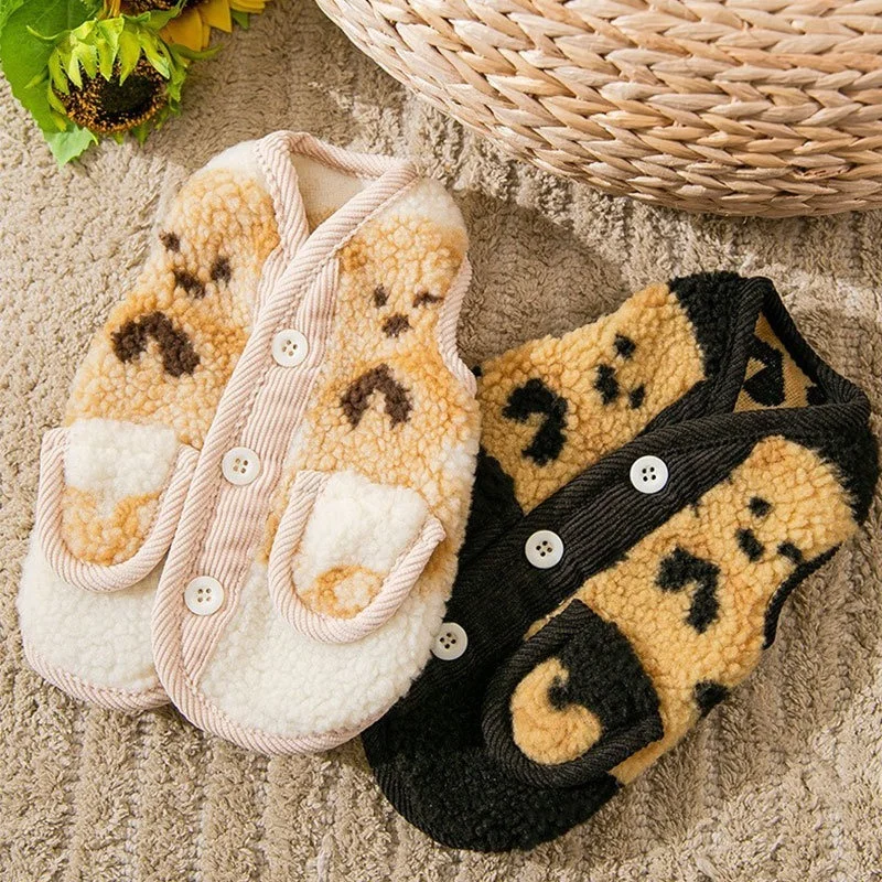 

Bear print dog cat waistcoat warm cat vest fleece pet clothes two-legged cotton coat puppy dogs shirt jacket dog cat clothing