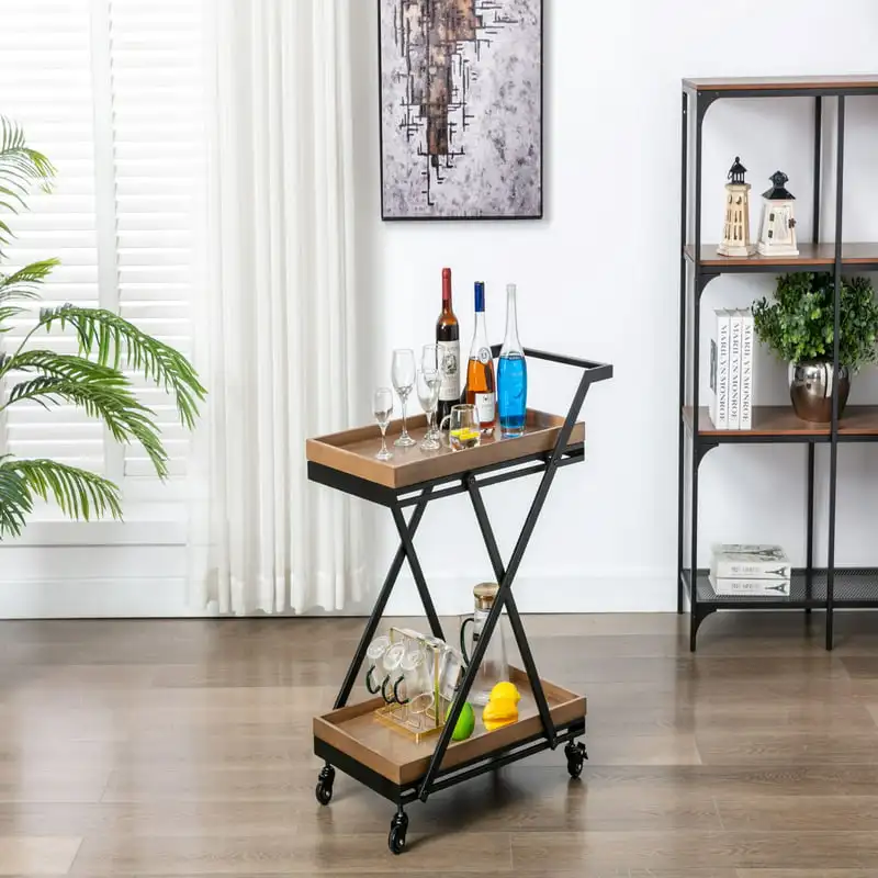 

Entertainment Cart, Wood and Black Table Kitchen Cart Home Kitchen Furniture