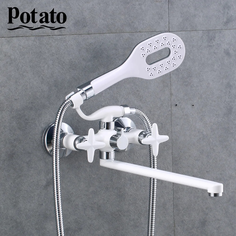 potato bathroom bathtub faucets shower set shower head bathroom dual control black or white with abs shower head p22322 free global shipping