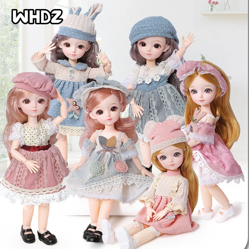 

New 12 Inch 22 Movable Joints BJD Doll 31cm 1/6 Makeup Dress Up Cute Brown Blue Eyeball Dolls with Fashion Dress for Girls Toy