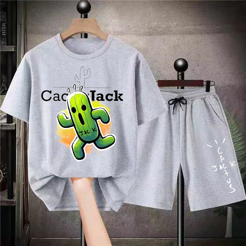 2023 Casual Men's Summer Set Street Trend Cartoon Pattern Oversized Short Sleeve Animation Clothing Cotton T-shirt Shorts Set