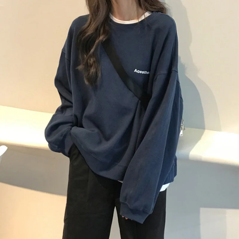 

2022 Autumn Letter Loose Slim Long Sleeve Oversized Sweater Women Student Thin Coat Korean Top