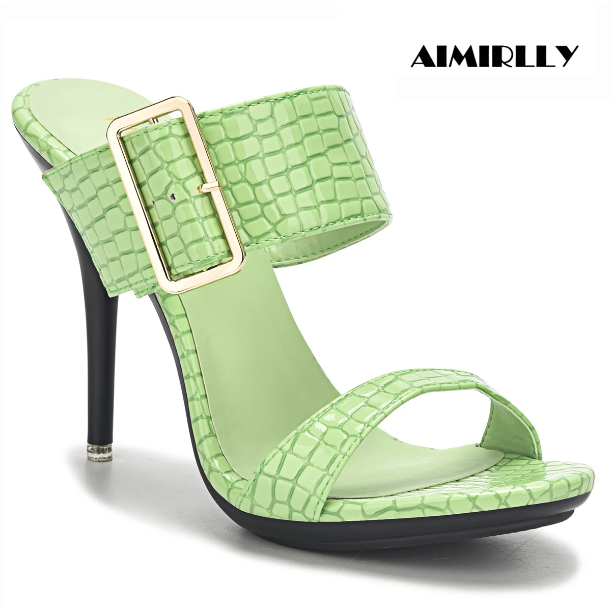 

Women's Slipper Sandals Peep Toe High Heels Shoes Belt Buckle Strap Ladies Spring Summer Casual Footwear Mules Slip On
