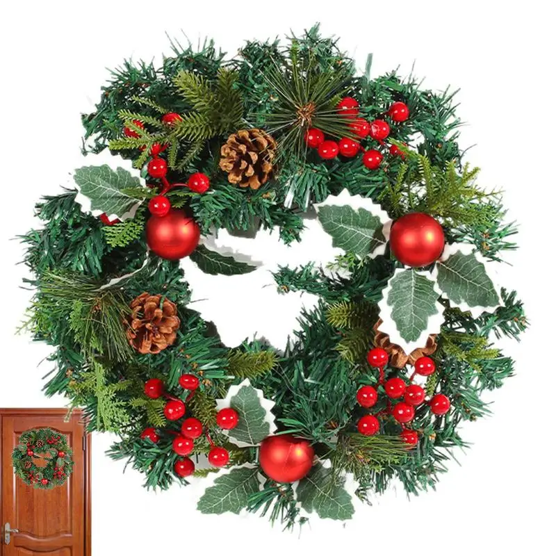

Christmas Decorations For Front Door 35cm Artificial Pine Pine Cone Red Fruit Christmas Balls Winter Christmas Wreath Farmhouse