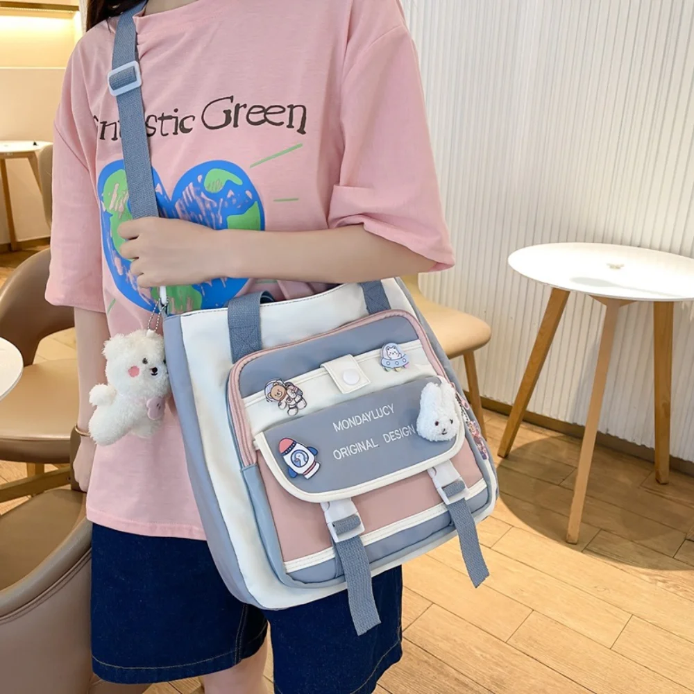 Cute Canvas Women Large Capacity Crossbody Bag Cute Primary School Students Class Carrying Book Bag Make Up One Shoulder Bags